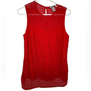 H&M Crochet Tank Lace Overlay Top Red Womens Size Medium Sleeveless